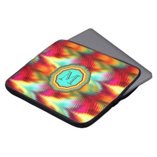 Funky, levendig regenboogmonogram laptop sleeve