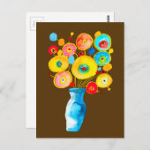Funky levendige bloemen kunst illustratie briefkaart (Voorkant / Achterkant)