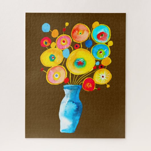 Funky levendige bloemen kunst illustratie legpuzzel (Verticaal)