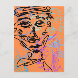 Funky lijn werk schets drukke kamer briefkaart