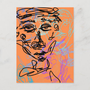 Funky lijn werk schets drukke kamer briefkaart