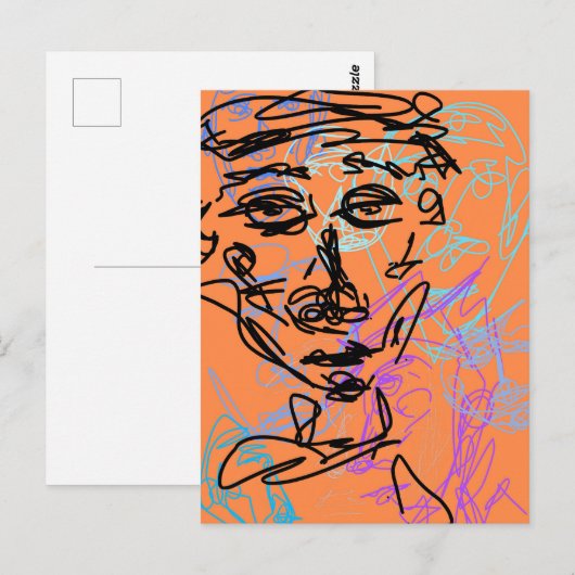 Funky lijn werk schets drukke kamer briefkaart (Voorkant / Achterkant)