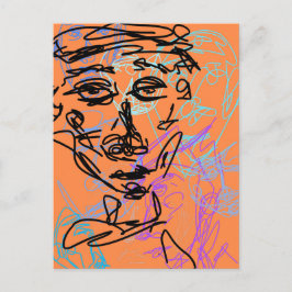 Funky lijn werk schets drukke kamer briefkaart