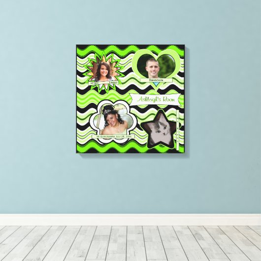 Funky Lime Green, Black, White Photo Wall Hanging Canvas Afdruk (Insitu (Houten vloer))
