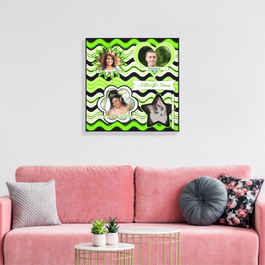Funky Lime Green, Black, White Photo Wall Hanging Canvas Afdruk (Insitu (Woonkamer))