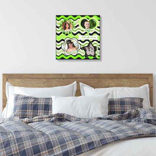 Funky Lime Green, Black, White Photo Wall Hanging Canvas Afdruk (Insitu (Slaapkamer))