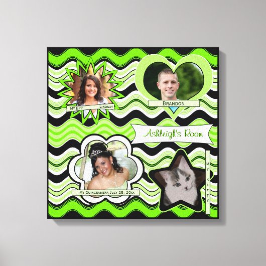 Funky Lime Green, Black, White Photo Wall Hanging Canvas Afdruk (Voorkant)