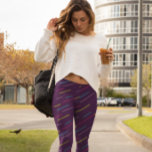 Funky Lines Paars Leggings<br><div class="desc">Funky diagonaal lijnen in heldere kleuren tegen een donkere paarse achtergrond</div>