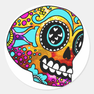 Funky Little Sugar Skulls van OneCuriousHuman Ronde Sticker