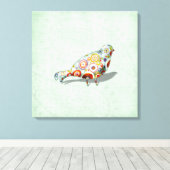 Funky Little Whimsical Doodle Bird Paisley Green Canvas Afdruk (Insitu (Houten vloer))