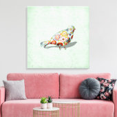 Funky Little Whimsical Doodle Bird Paisley Green Canvas Afdruk (Insitu (Woonkamer))