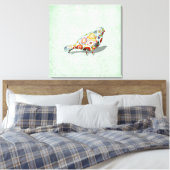 Funky Little Whimsical Doodle Bird Paisley Green Canvas Afdruk (Insitu (Slaapkamer))