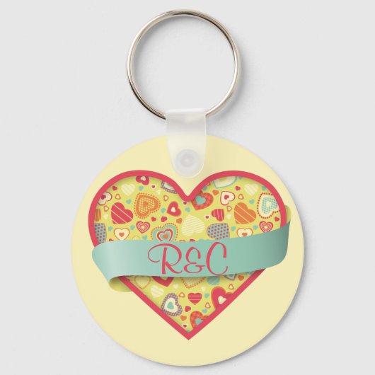 Funky Love hart met banner, aanpasbaar Sleutelhanger (Voorkant)