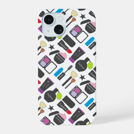 Funky Make-up Cosmetica Collage Patroon iPhone 15 Case (Achterkant)