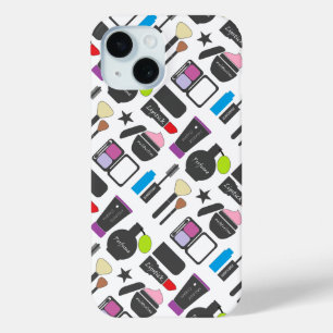 Funky Makeup Cosmetics Collage Pattern iPhone 15 Case
