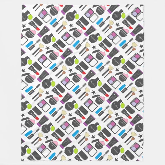 Funky Makeup Cosmetics Collage Pattern Fleece Deken (Voorkant)