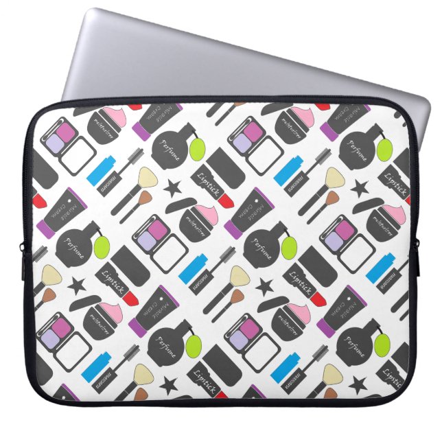 Funky Makeup Cosmetics Collage Pattern Laptop Sleeve (Voorkant)