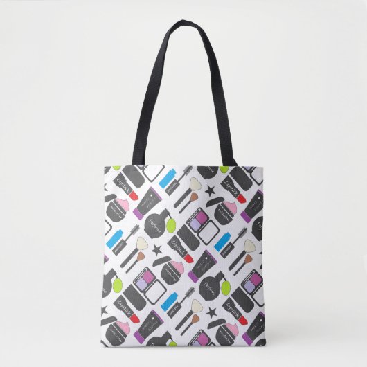 Funky Makeup Cosmetics Collage Pattern Tote Bag (Voorkant)
