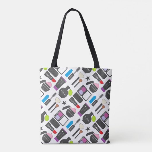 Funky Makeup Cosmetics Collage Pattern Tote Bag (Achterkant)