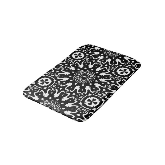 Funky Mandala Black+White Pattern Bath Mat (Gekanteld)