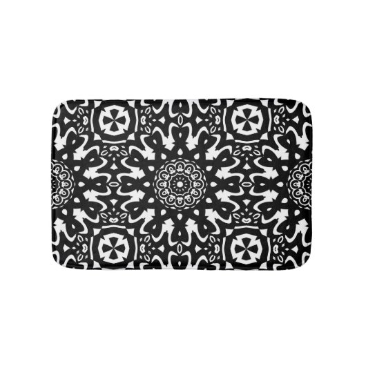 Funky Mandala Black+White Pattern Bath Mat (Voorkant)
