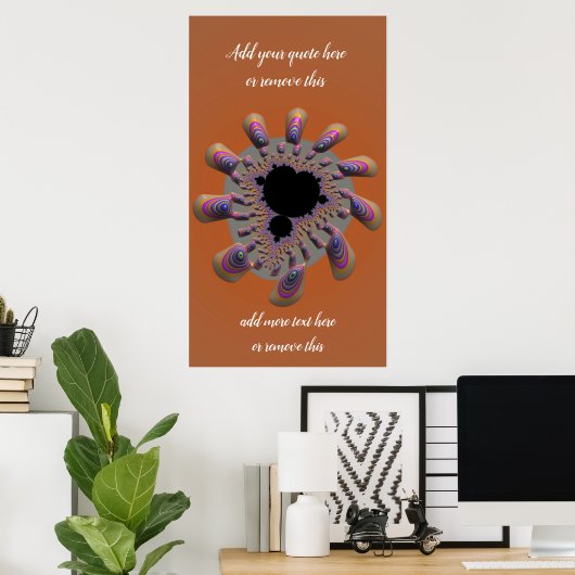Funky Mandelbrot Fractal Flower met Custom Quote Poster (Thuiskantoor)