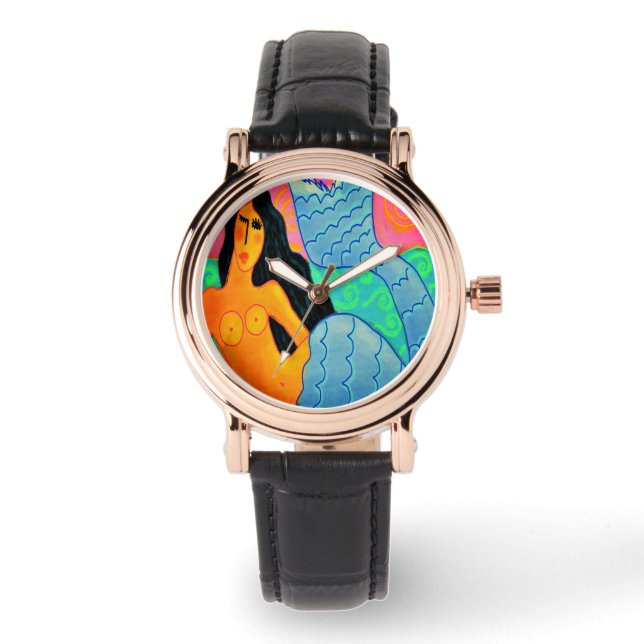 Funky Mermaid Abstracte Art Draag Horloge (Voorkant)