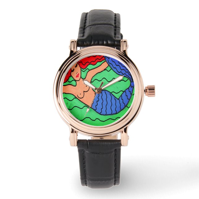 Funky Mermaid Abstracte Art Draag Horloge (Voorkant)