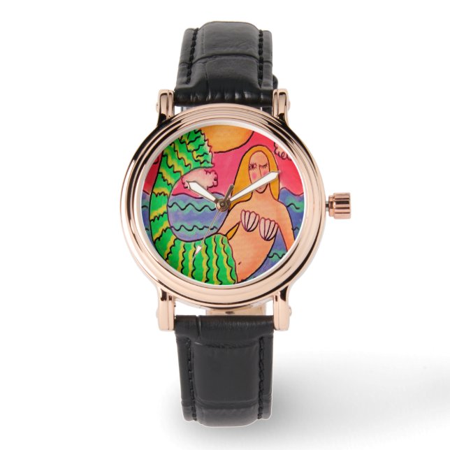 Funky Mermaid Abstracte Art Draag Horloge (Voorkant)