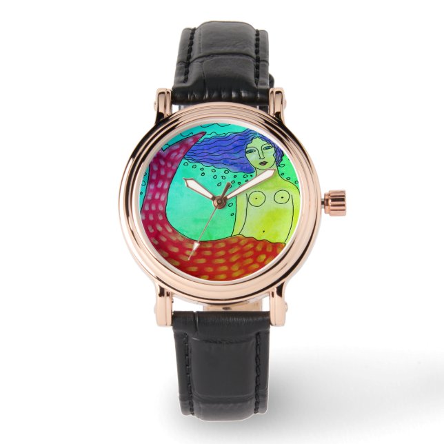 Funky Mermaid Abstracte Art Horloge (Voorkant)