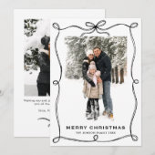 Funky Merry Christmas Black Bow Ribbon 2 Photo Feestdagenkaart (Voorkant / Achterkant)