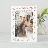 Funky Merry Christmas Boho Bow Ribbon 3 Photo Feestdagenkaart (Staand voorkant)