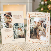 Funky Merry Christmas Boho Bow Ribbon 3 Photo Feestdagenkaart