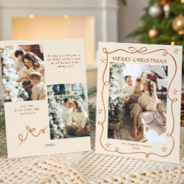 Funky Merry Christmas Boho Bow Ribbon 3 Photo Feestdagenkaart