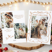 Funky Merry Christmas Boho Bow Ribbon 3 Photo Feestdagenkaart