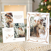 Funky Merry Christmas Boho Bow Ribbon 3 Photo Feestdagenkaart