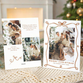 Funky Merry Christmas Boho Bow Ribbon 3 Photo Feestdagenkaart