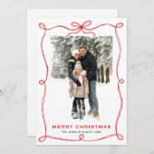 Funky Merry Christmas Boho Red Bow Ribbon 2 Photo Feestdagenkaart (Voorkant / Achterkant)