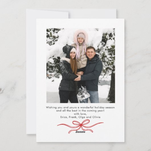Funky Merry Christmas Boho Red Bow Ribbon 2 Photo Feestdagenkaart (Achterkant)