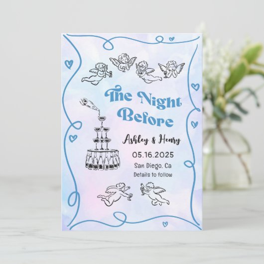 Funky met de hand getekend de avond voor de repeti kaart (Staand voorkant)