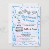 Funky met de hand getekend diner voor de bruiloft kaart (Voorkant)