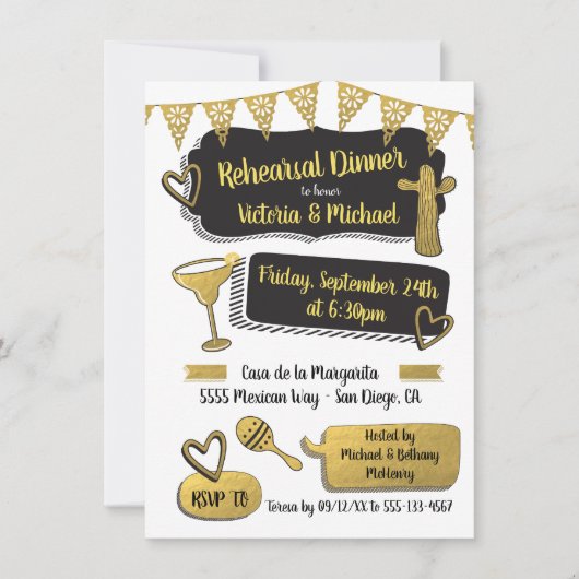 Funky Mexicaanse Fiesta Gold Foil repetitie diner Kaart (Voorkant)