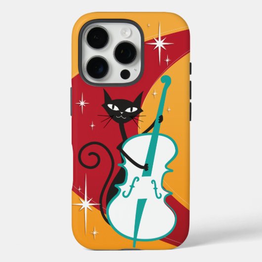 Funky Mid Century Modern Cat Playing stand-up bass Case-Mate iPhone Case (Achterkant)