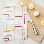 Funky Mid Century Red Blue Green Yellow Squares Theedoek<br><div class="desc">Deze funky moderne keukenhanddoek uit de midden van de eeuw is voorzien van donkerrood,  lichtblauw,  zacht groen en gele abstracte vierkantjes en rechthoeken. Het wordt gemarkeerd door dunne zwarte abstracte vierkanten en rechthoeken. Voeg een pop retro lol toe aan je keukendecor!</div>