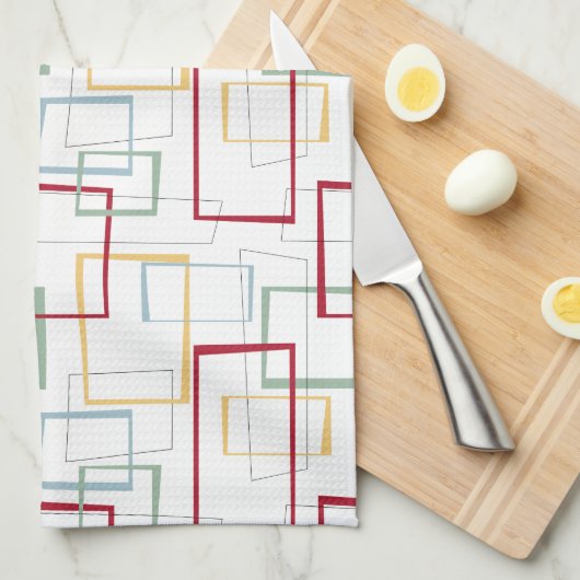 Funky Mid Century Red Blue Green Yellow Squares Theedoek (Quarter Fold)