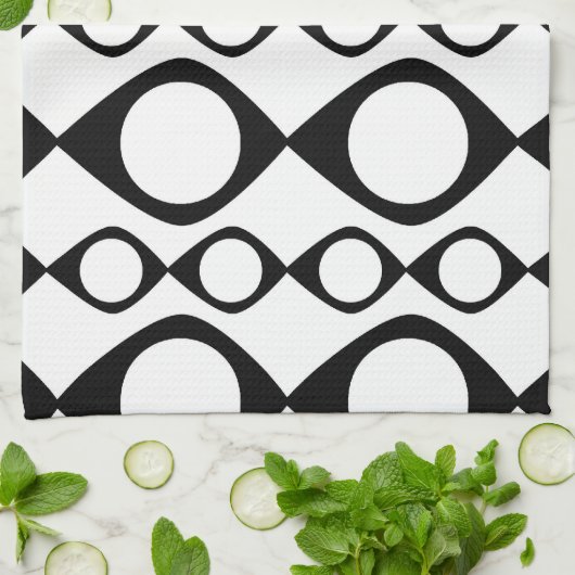 Funky MOD Retro Black & White Patroon Theedoek (Gevouwen)