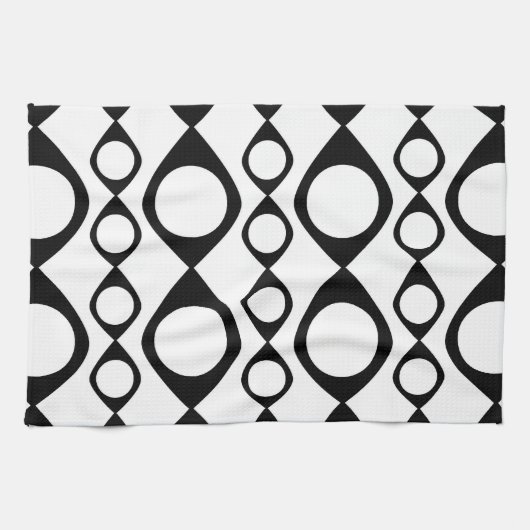 Funky MOD Retro Black & White Patroon Theedoek (Horizontaal)