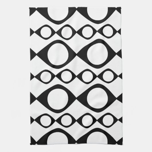 Funky MOD Retro Black & White Patroon Theedoek (Verticaal)