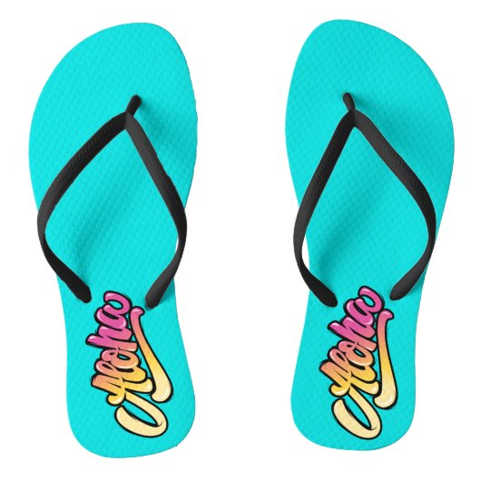 Funky Modern Aqua Blue Aloha Beach Teenslippers (Voetbed)