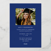 Funky Modern Blue Gold Afstuderen aangekondigd Folie Uitnodiging (Achterkant)